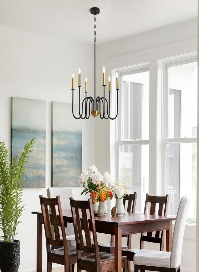 WOKE Modern Adjustable Height Chandelier Light Fixture, Black Gold, 6 Candle Style Lights, Suitable for Bedroom, Living Room, Dining Room or Hallway (Bulb not Included) - Image 2